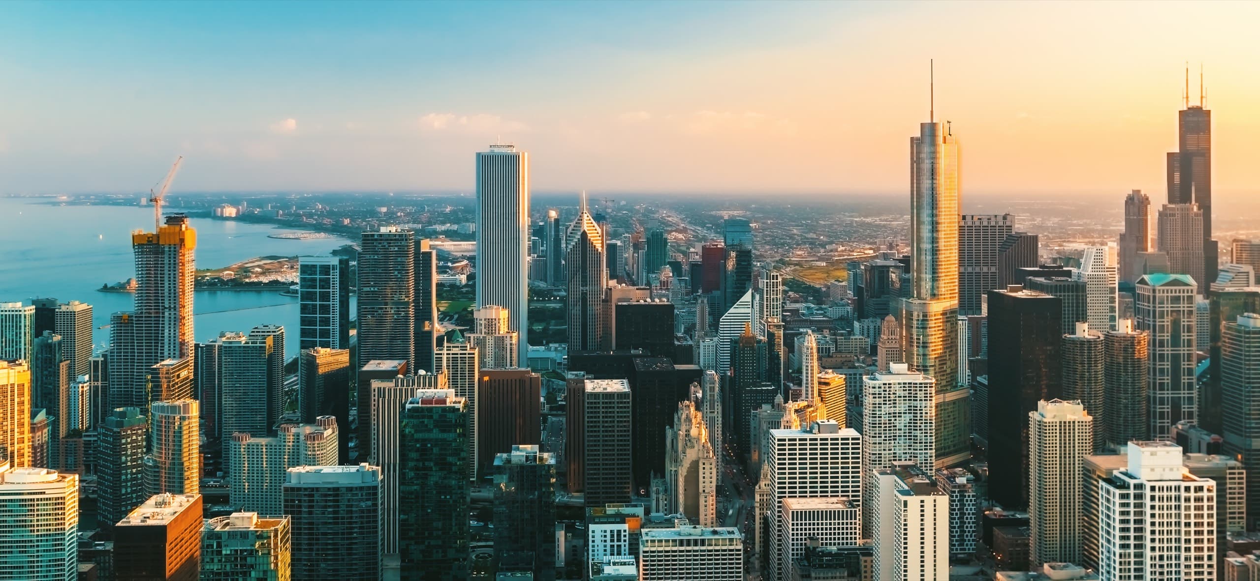 Downtown Chicago skyline at sunset